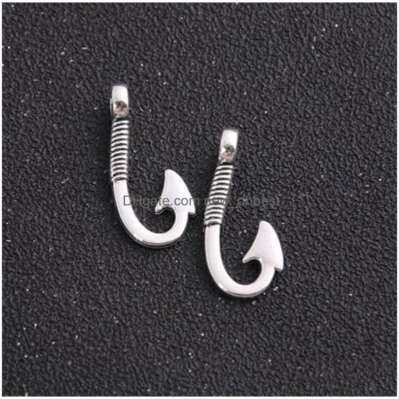 200pcs Silver bronze Plated Fish hook Charms Pendants for Bracelet Necklace Jewelry Making DIY Handmade Craft 14x31mm