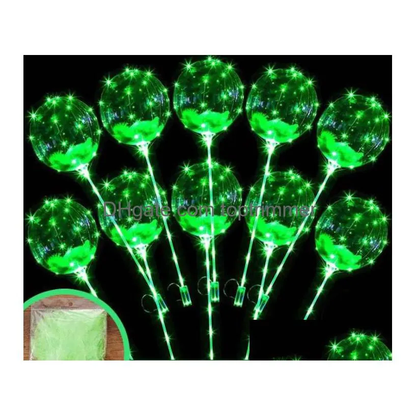 led flashing balloon transparent luminous lighting bobo ball balloons with feather  string balloon xmas wedding party decoration