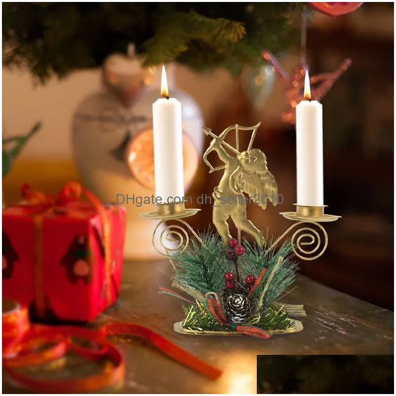 1pcs Santa Claus Snowflake Star Christmas Candlestick Iron Candle Ornament Gift Desktop Metal Candle Holder for Xmas Table Decor