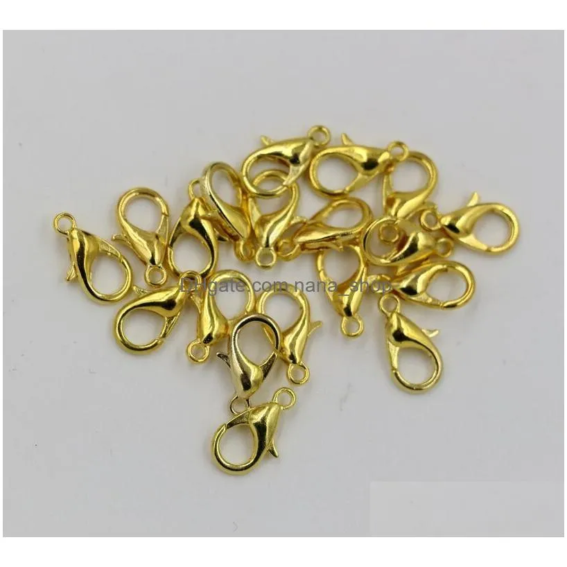 Hot sell ! 200pcs 10mm 12mm 14mm 16mm 18mm Plated Gold Alloy Lobster Clasps Jewelry DIY