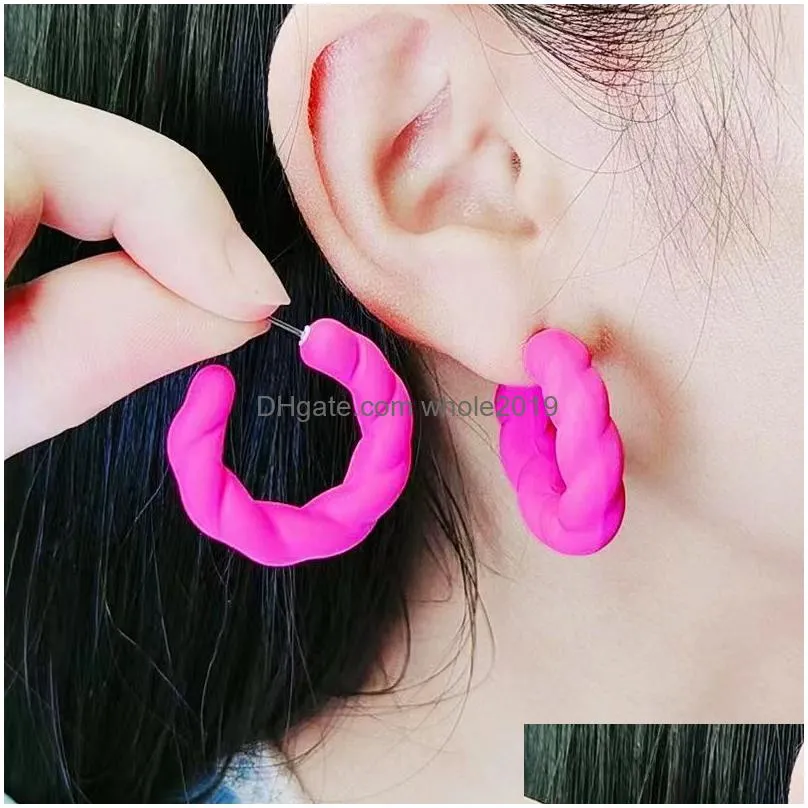 New Geometric Twist Round Shaped Stud Earrings Studded With Acrylic Candy Colored Stud Earrings