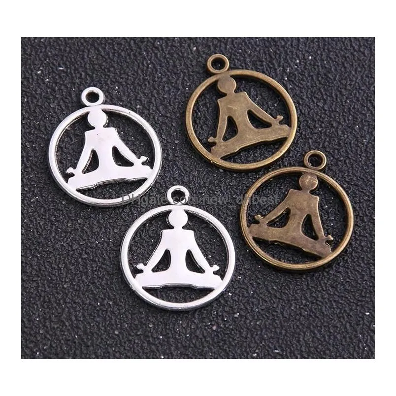 200pcs Silver bronze Plated Yoga Charms Pendants for Bracelet Necklace Jewelry Making DIY Handmade Craft 20x23mm