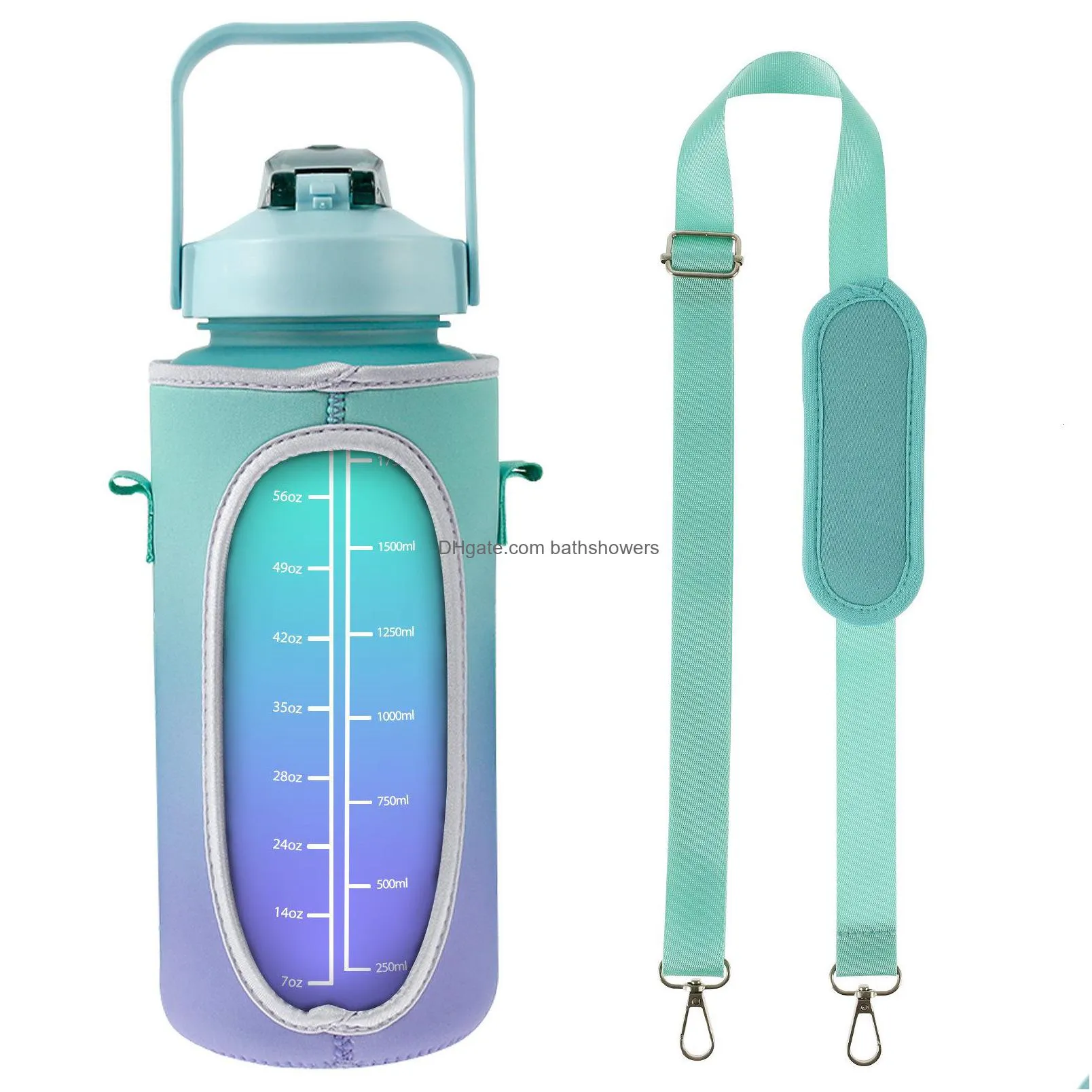 water bottles l sports with straw 2000 ml large capacity drinking bottle protective sleeve time marker leakproof 230303