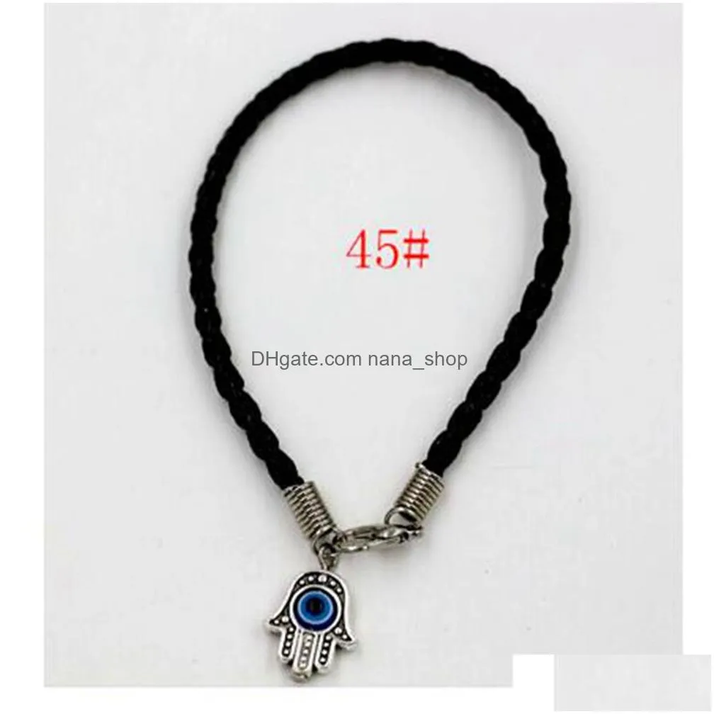 60pcs Fatima Hand Rotation Evil Eye Charms leather Bracelets For Men and Women DIY Jewelry Gift