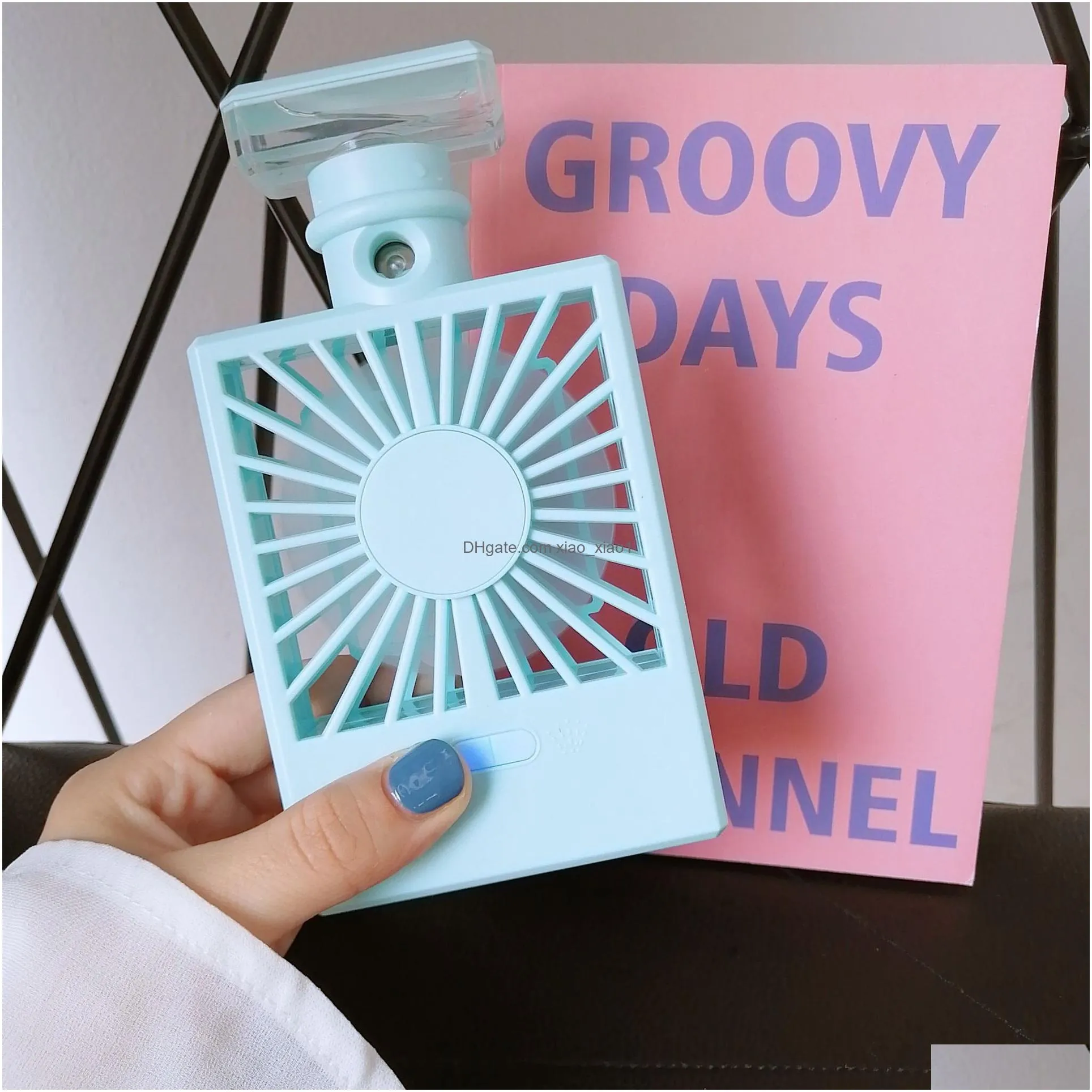 summer high fashion mini fan portable hand mini water spray air conditioner cool air cooler usb charging perfume shaped ship