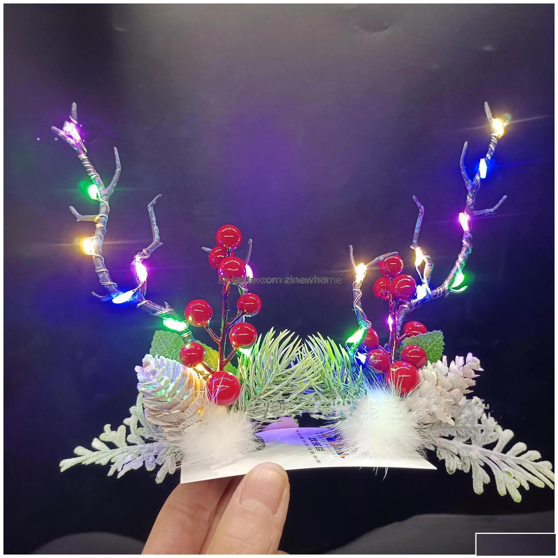 christmas decorations halloween christmas led rainbow glowing headwear antlers headband hair accessories hairpin jewelry drop delive