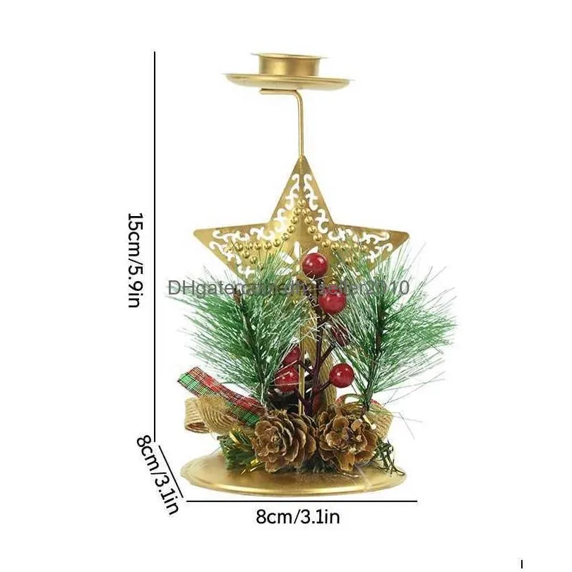 1pcs Santa Claus Snowflake Star Christmas Candlestick Iron Candle Ornament Gift Desktop Metal Candle Holder for Xmas Table Decor