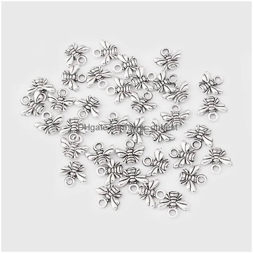 200Pcs/lot Silver Color Bee Charms Number Pendant Necklace Handcrafts Making Findings Jewelry 10x11mm