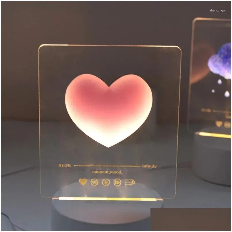 Night Lights Night Lights 3D Lamp Acrylic Led Light Heart Creative Child For Bedroom Decoration Christmas Decor Wedding Party Favors D Dhf2K