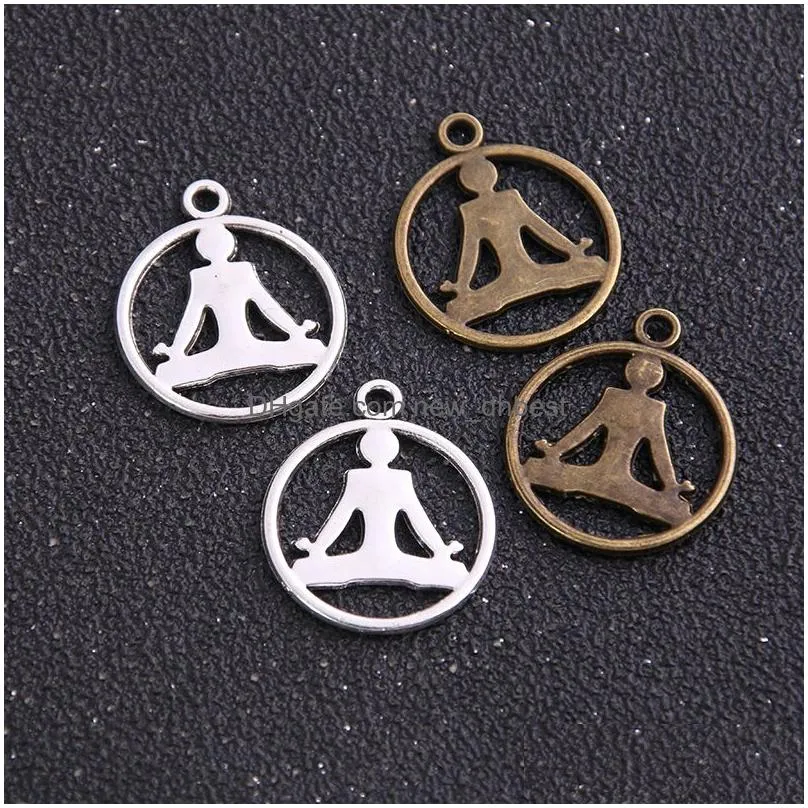 200pcs Silver bronze Plated Yoga Charms Pendants for Bracelet Necklace Jewelry Making DIY Handmade Craft 20x23mm