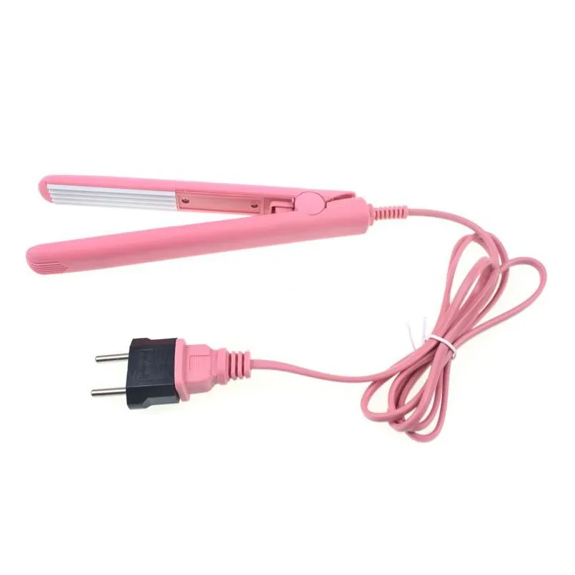 Wholesale-Mini Curls Hair Straightener Iron Pink Ceramic Electronic Chapinha Nano Titanium Straightening Corrugated Curling Styling