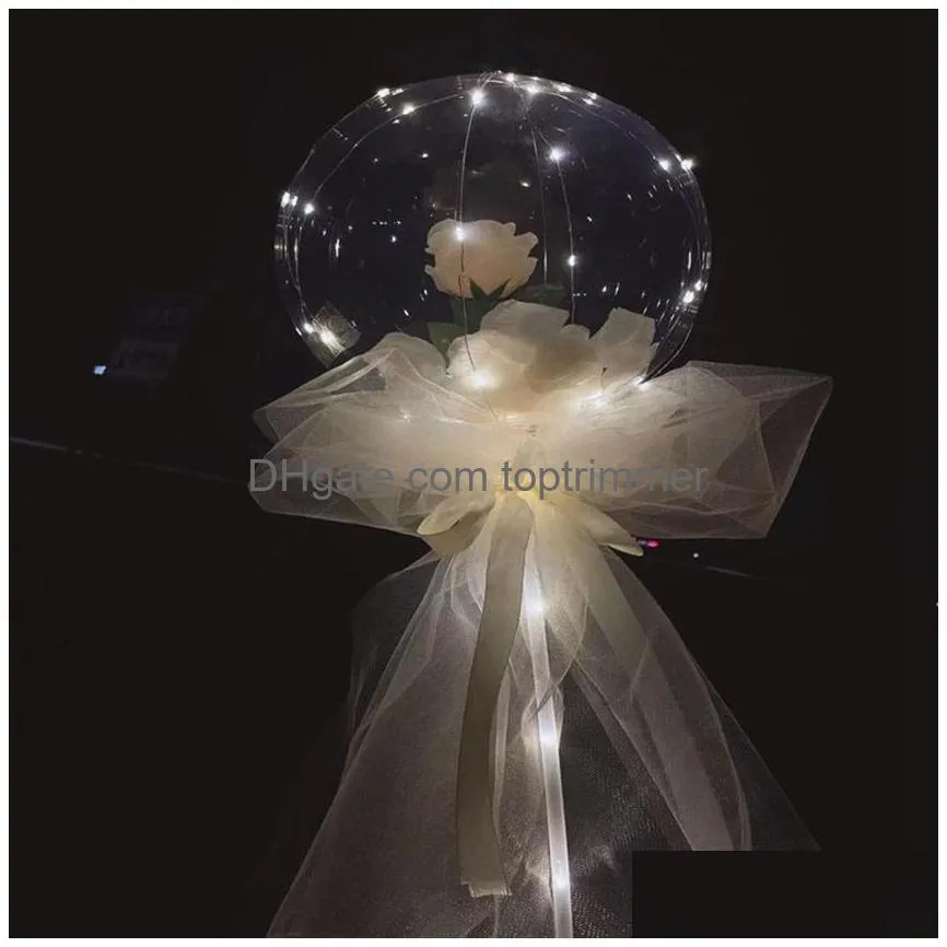 led bobo balloon luminous rose bouquet light transparent bubble rose ball valentines day gift birthday party wedding decor by sea