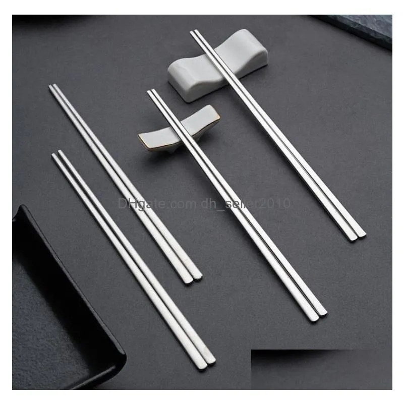 100 Pairs Korean Ramen Chopsticks Stainless Steel Japan Sushi Flat Chop Stick 23cm Long Dinnerware Tableware SN5275