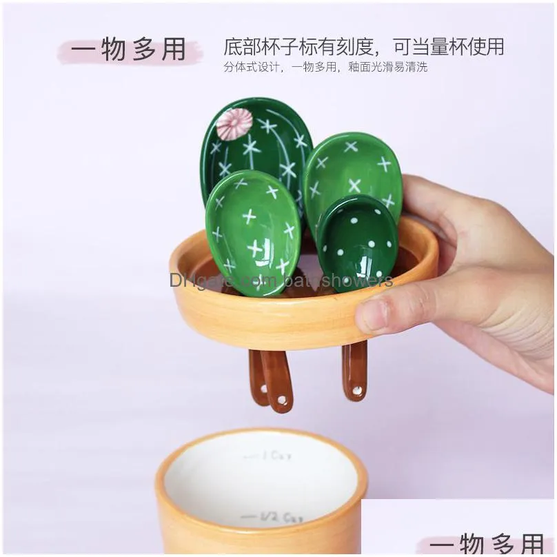 measuring tools creative cactus ceramic cups and spoon baking scale household kitchen salt sugar tableware for 230505