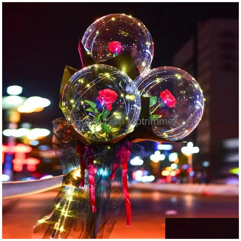 new led luminous balloon rose bouquet transparent bobo ball rose valentines day gift birthday party wedding decoration balloons