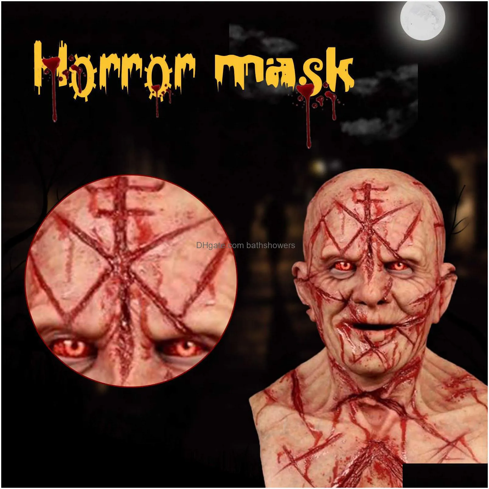 Party Masks Scary Bald Blood Scar Mask Horror Bloody Headgear 3D