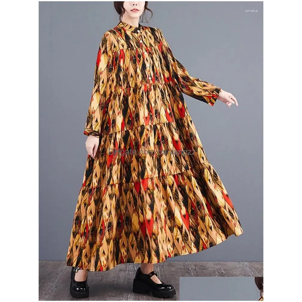 casual dresses european american stylework print chic girls loose autumn blouse dress street fashion women spring ruffle