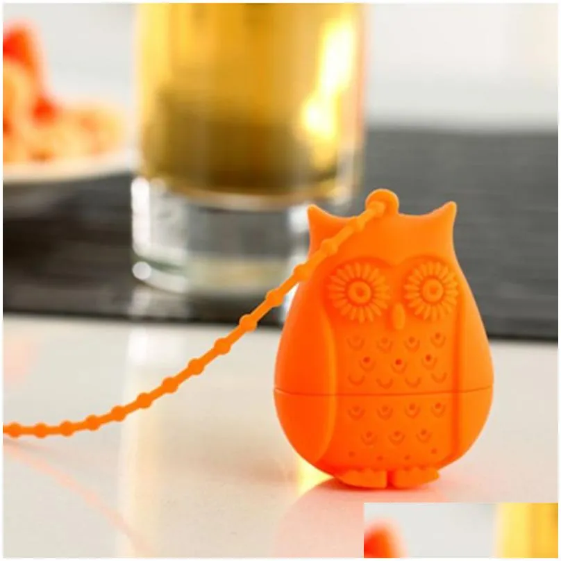 Tea Strainers Owl Tea Strainers Cute Sile Fliter Strainer Bags Food Grade Loose Leaf Teas Infuser Filter Diffuser 6 Colors Home Garden Dhm4K