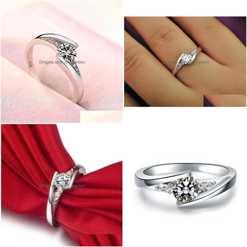 Silver Rings for Women Round Crystal Ring Promise Engagement Wedding Band