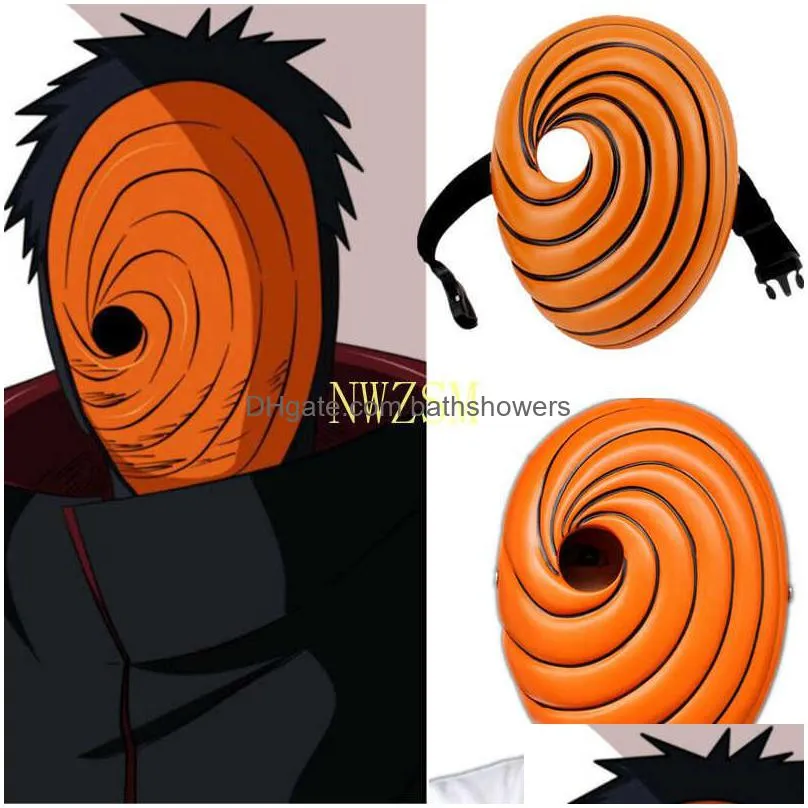 anime kakaxi uchiha mask tobi obito akatsuki ninja madara cosplay costumes resin masks ring necklace set halloween q0806