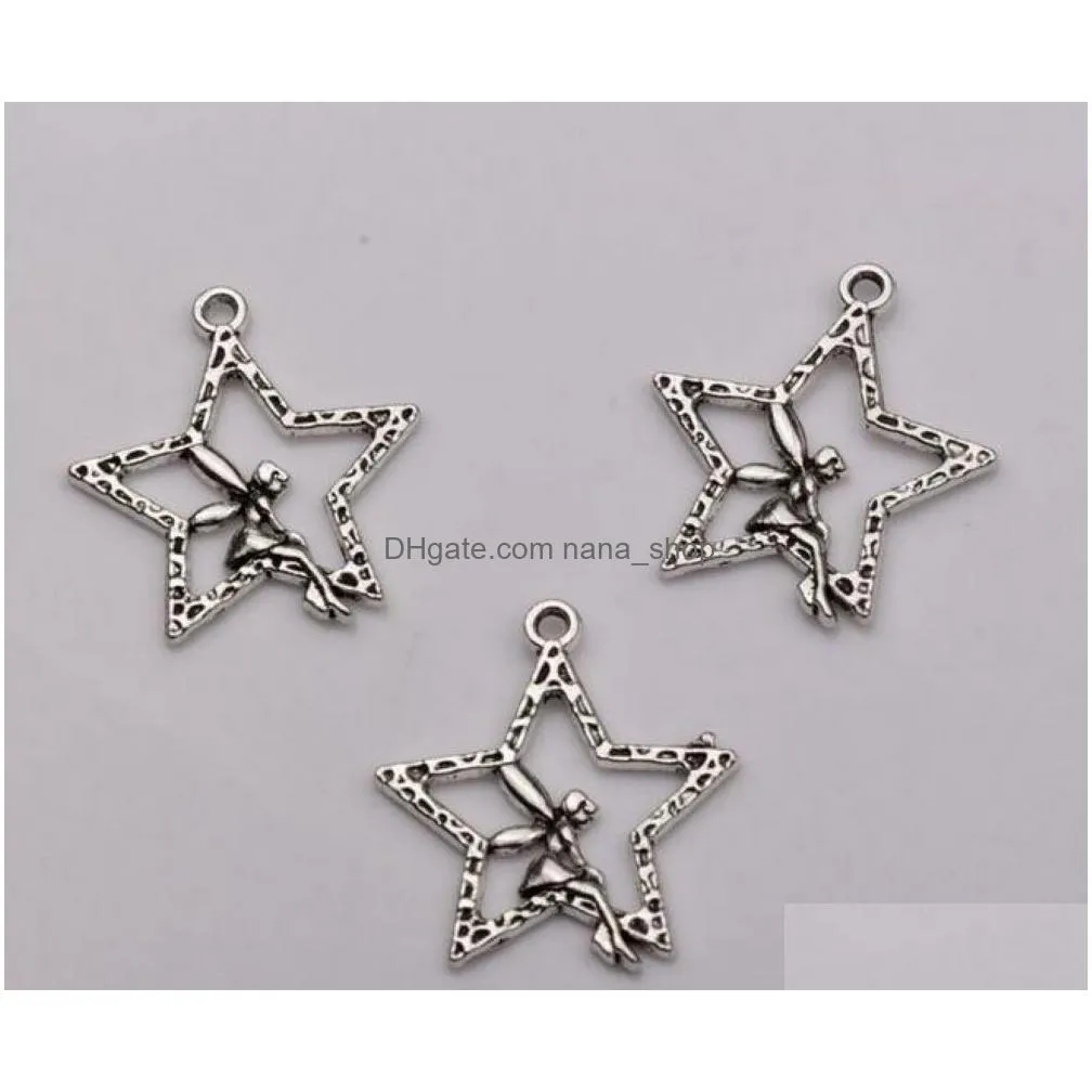 Hot Sale ! 150pcs Antiqued Silver Alloy Single-sided design Star Angel Charm Pendants 25 x 29.5mm DIY Jewelry