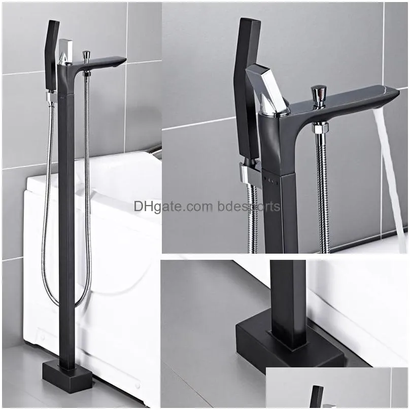 Bathroom Shower Sets Floor Mounted Bathtub Faucet Handheld Finish Free Standing Black White Water Mixer Taps Waterfull