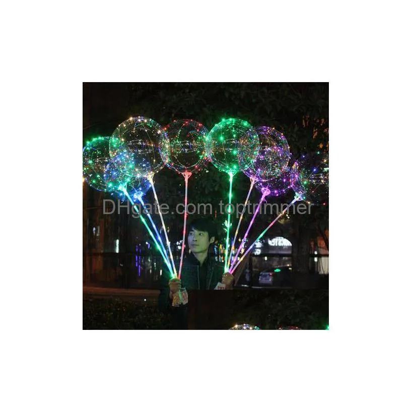 luminous led balloon transparent colored flashing lighting balloons with 70cm pole wedding party decorations holiday supply cca8166