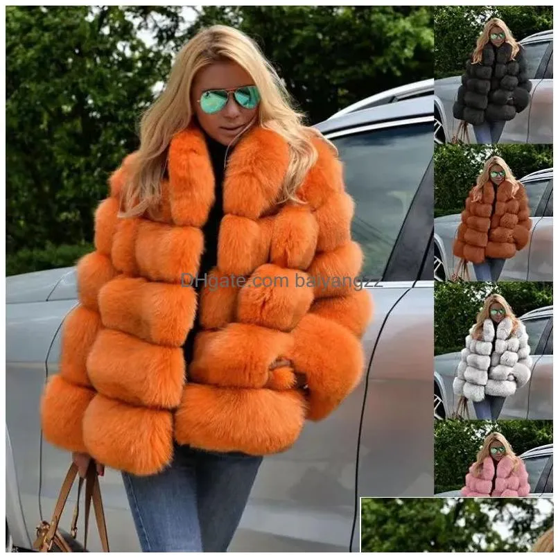 womens fur artificial fur long imitation fox fur coat