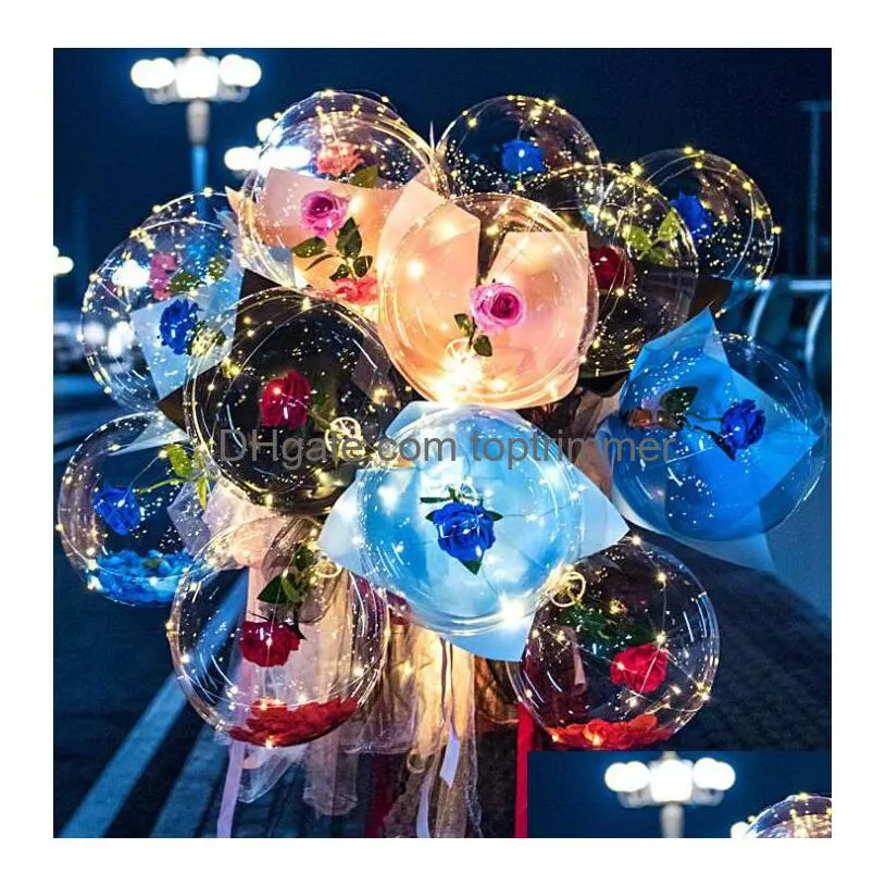 led bobo balloon luminous rose bouquet light transparent bubble rose ball valentines day gift birthday party wedding decor by sea