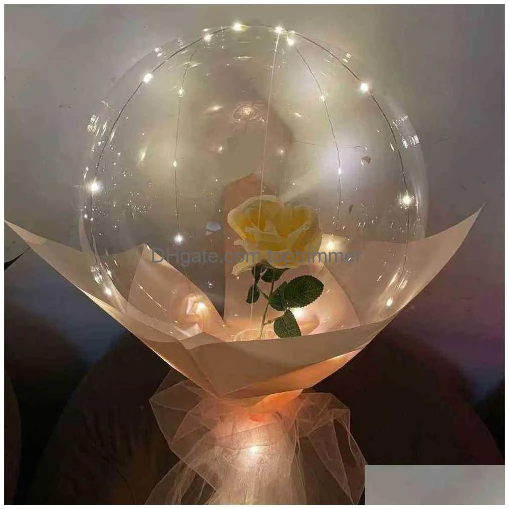led luminous balloon transparent clear bobo ball with rose bouquet set valentine`s day gift birthdays weddings parties favor ornament decor 30pcs/dhl