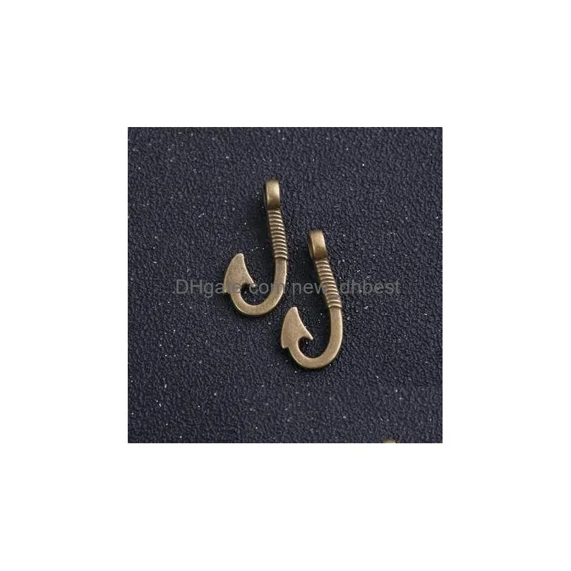 200pcs Silver bronze Plated Fish hook Charms Pendants for Bracelet Necklace Jewelry Making DIY Handmade Craft 14x31mm