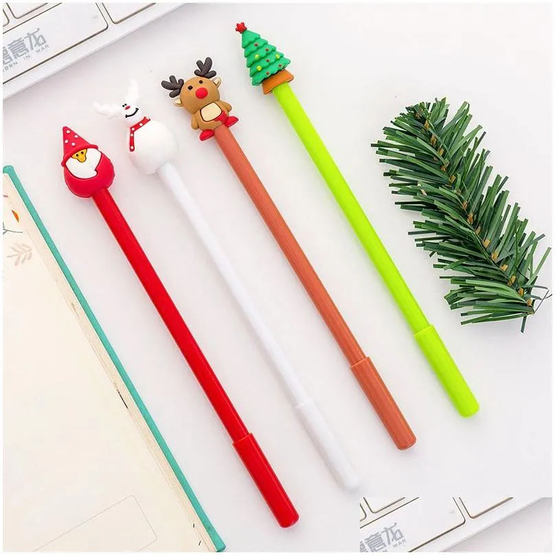 Gel Pens Wholesale Christmas Gift Cartoon Ballpoint Pen Santa Claus Elk Gel Office School Supplies 4 Styles Office School Business Ind Dhx5V