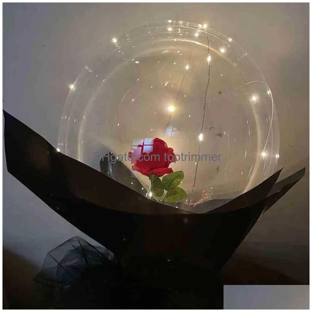 led luminous balloon transparent clear bobo ball with rose bouquet set valentine`s day gift birthdays weddings parties favor ornament decor 30pcs/dhl
