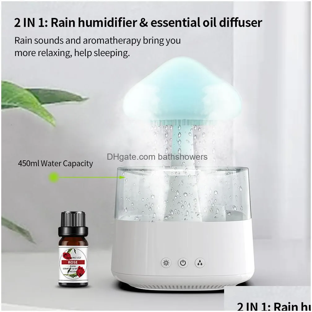 cushion decorative pillow 2 in 1 desk humidifier rain cloud aromatherapy essential oil zen diffuser raining night light mushroom lamp