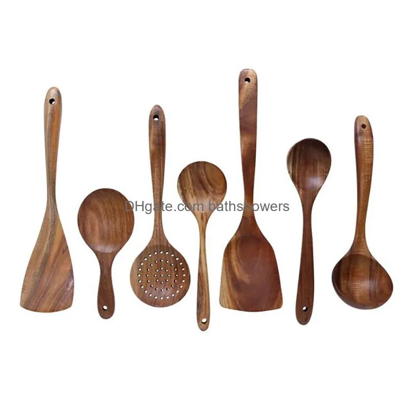 cookware parts thailand teak natural wood tableware spoon ladle turner long rice colander soup skimmer cooking spoons scoop kitchen tool set