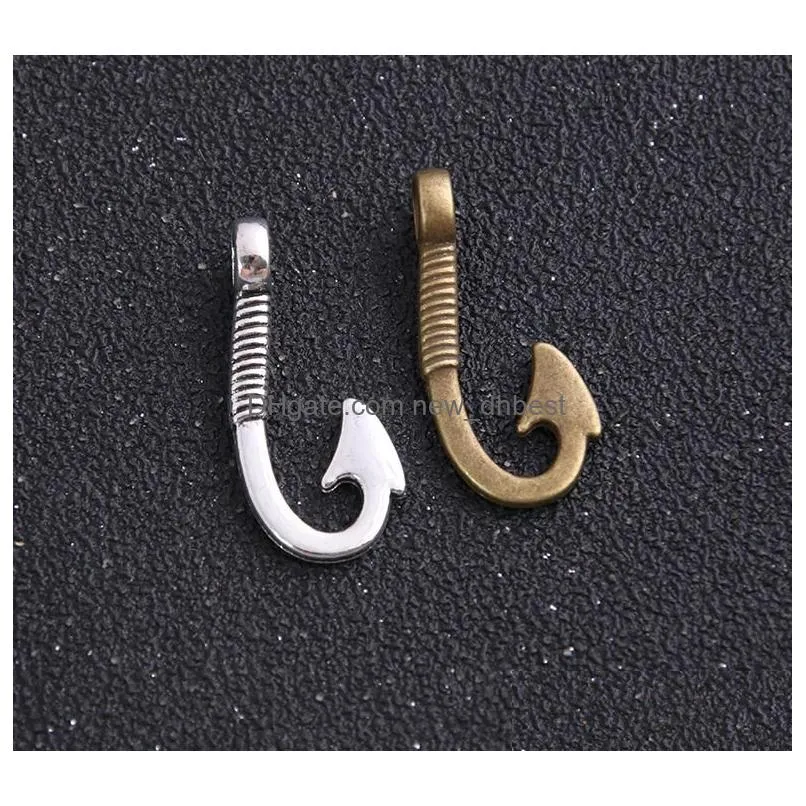 200pcs Silver bronze Plated Fish hook Charms Pendants for Bracelet Necklace Jewelry Making DIY Handmade Craft 14x31mm