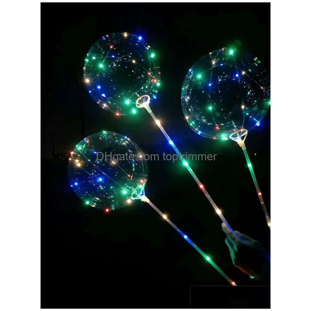 20inch led light up balloon with 70cm stick pole pobobo ball transparent balloons toys for graduation event xmas wedding party