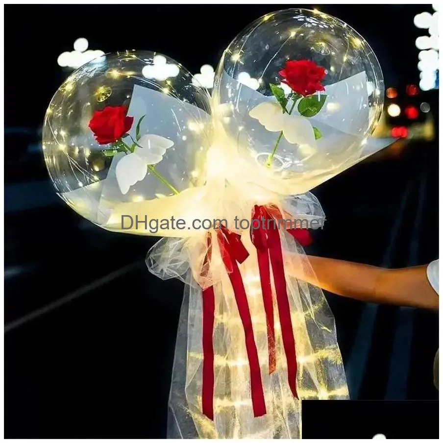 led luminous balloon rose bouquet transparent bobo ball rose valentines day gift birthday party wedding decoration balloons zze11599