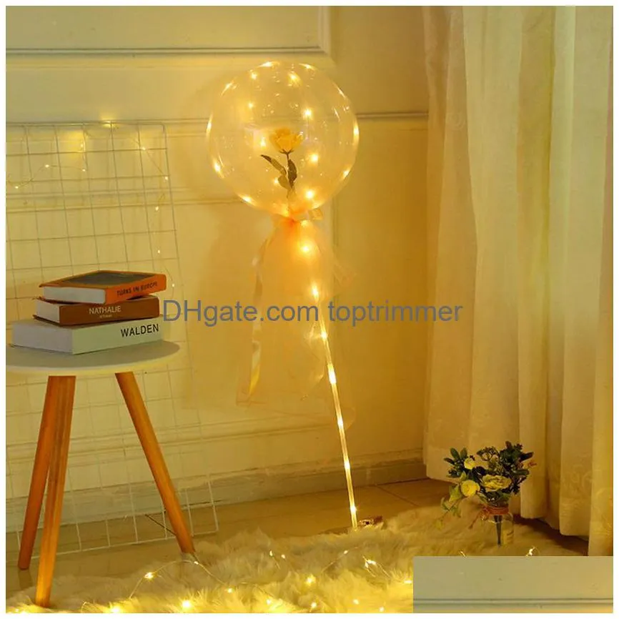 led rose balloon luminous rose bouquet light transparent bubble ball valentines day gift birthday party wedding decor gga3845