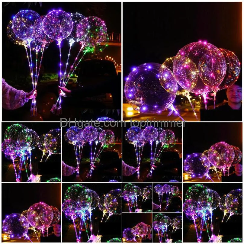 led balloons with stick luminous glow latex bobo balloon kids toy festival birthday party supplies wedding decorations