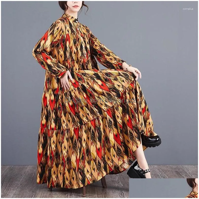 casual dresses european american stylework print chic girls loose autumn blouse dress street fashion women spring ruffle