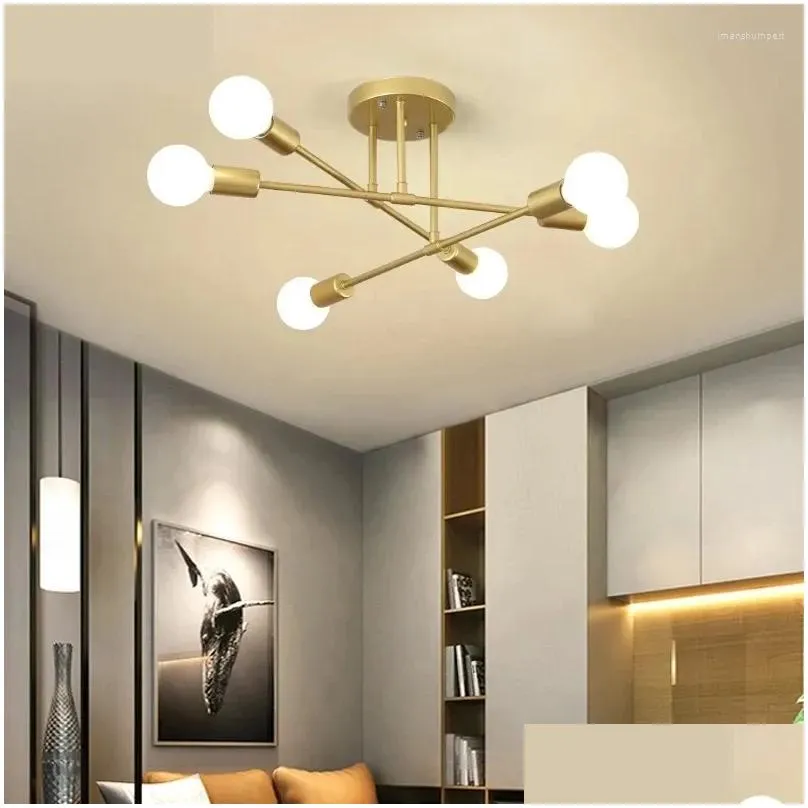 Chandeliers Chandeliers Modern Minimalist Chandelier Nordic Semi Embedded Ceiling Lamp Antique Gold Black White Colour Home Decoration Dhbul