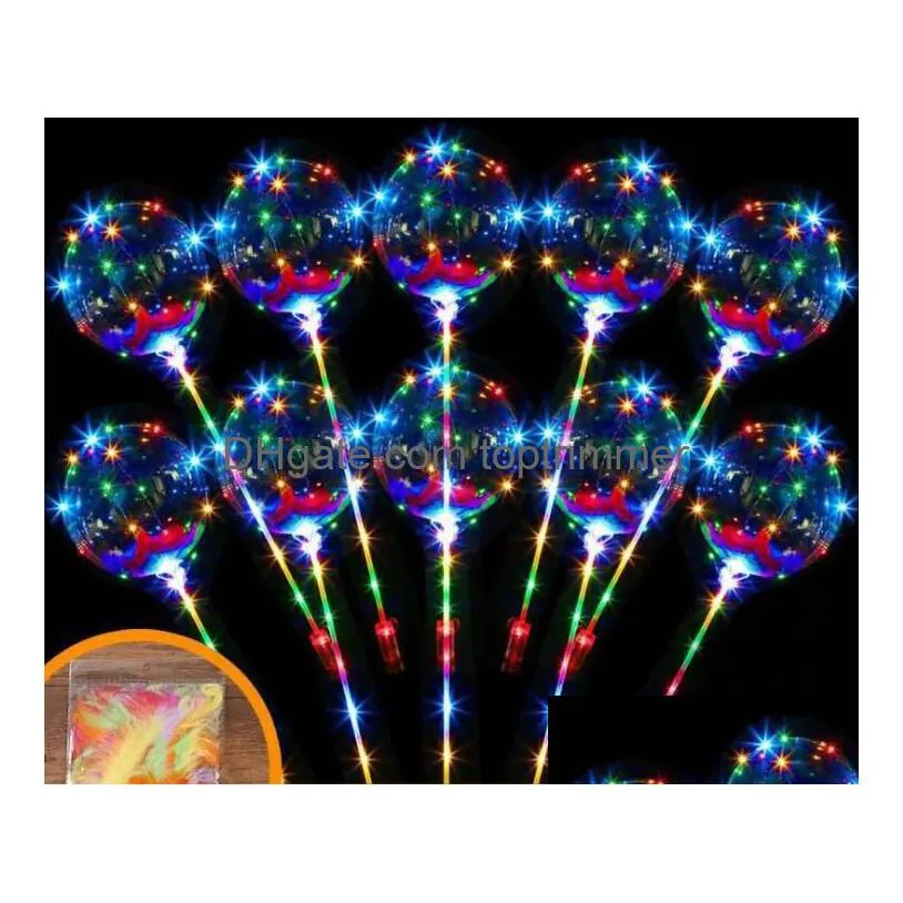 led flashing balloon transparent luminous lighting bobo ball balloons with feather  string balloon xmas wedding party decoration