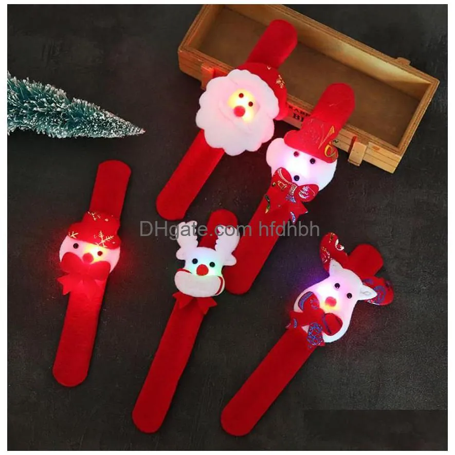 Novelty Lighting Christmas Light Up Slap Bracelet Holiday Favors Led Flashing Wristband Xmas Party Decorations Red Santa Snowman Dee Dhkoe