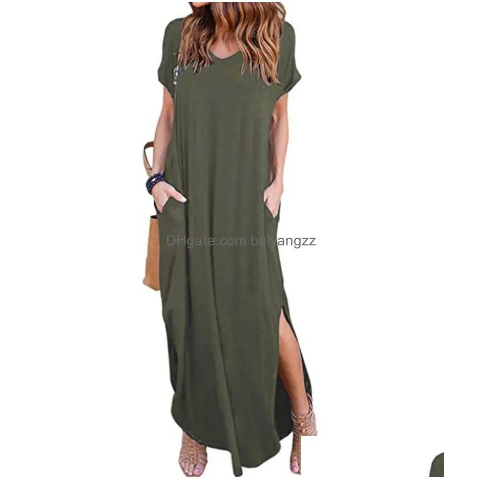 casual dresses 5xl women summer solid short sleeve maxi y2k dress long loose beach sundress t shirt lady