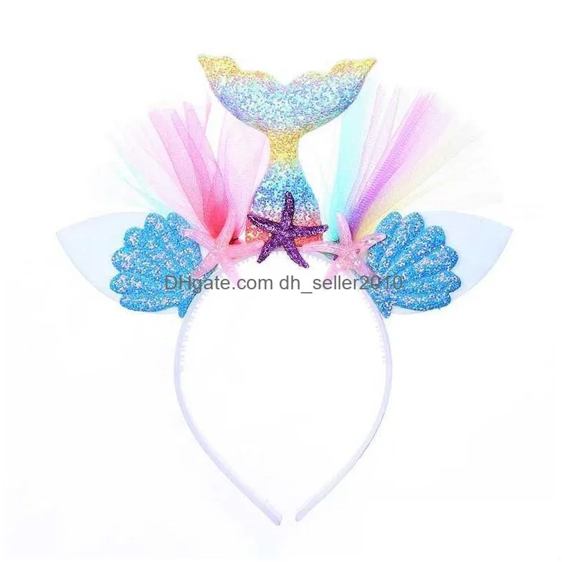 Little Mermaid Party Crown Headband Mermaid Tail Hat Photo Props for Girl 1st Birthday Party Mermaid Hair Accessories L230621