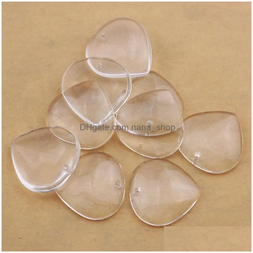 26MM Heart Beads With Hole Flat Back Clear Glass Cabochon Punched Tray Highly Transparent Jewelry Accessories 500Pcs Wholesale