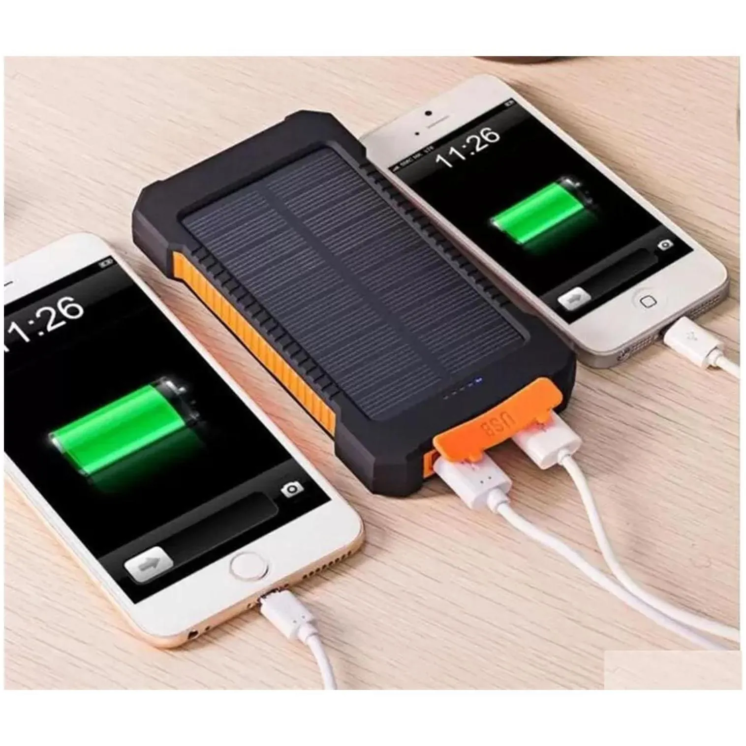 wholesale other electronic components 20000mah solar power bank  with led flashlight compass cam lamp double head battery panel waterpr