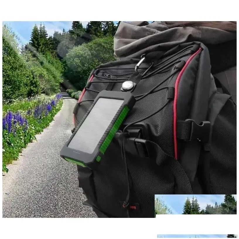 wholesale other electronic components 20000mah solar power bank  with led flashlight compass cam lamp double head battery panel waterpr
