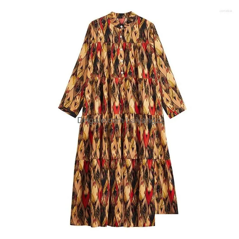 casual dresses european american stylework print chic girls loose autumn blouse dress street fashion women spring ruffle